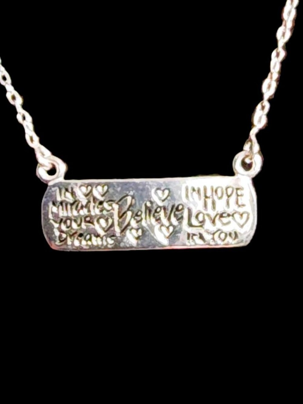 Vintage 2006 Sterling Silver Inspirational Bar Necklace "I Believe" - 925 LA